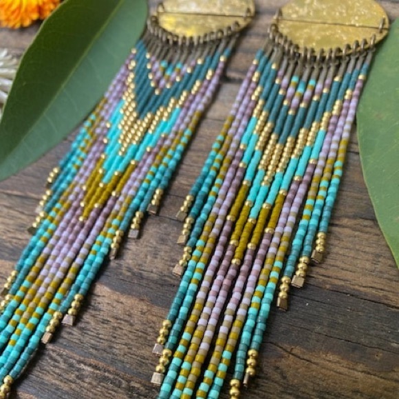 Dancing Willow Beaded Statement Earrings, lightweight - Picture 2 of 6